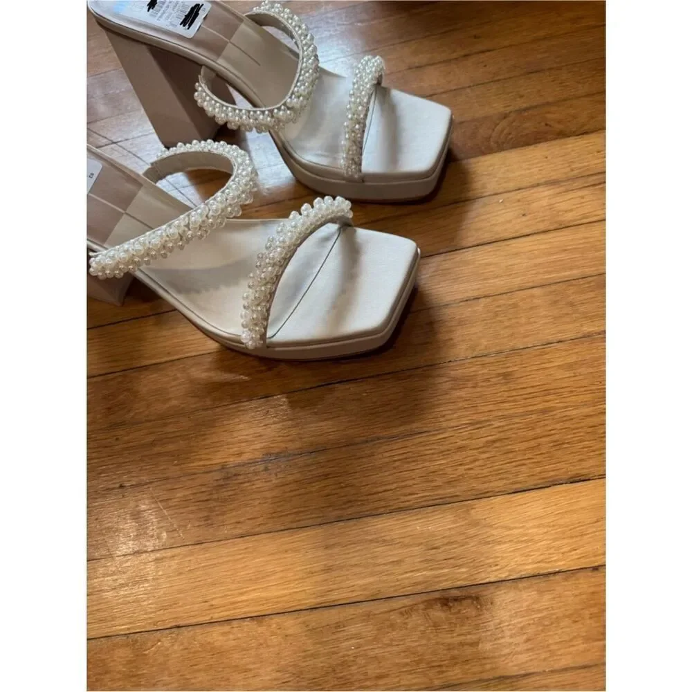 Dolce Vita Ariele Imitation Pearl Embellished Cream Platform Heel Sandals 11